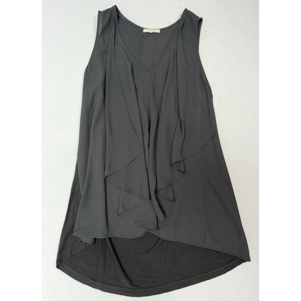 Pleione Womens Black V-Neck Ruffle Front High-Low Sleeveless Blouse XS